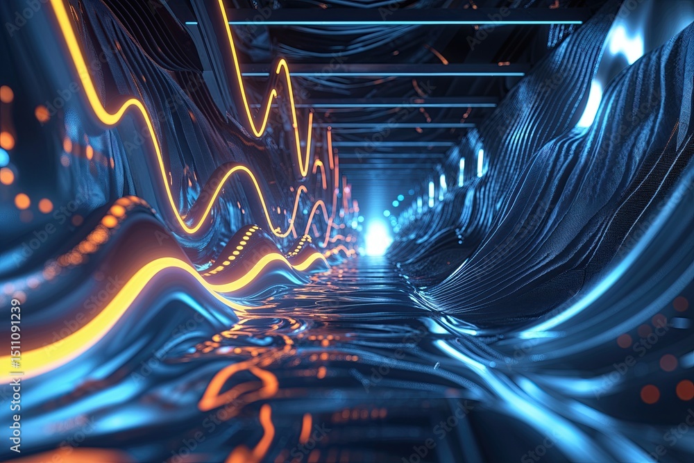 Poster futuristic 3d backdrop with innovative abstract wave pulse technology connection