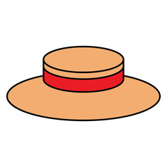 simple brown straw beach hat with a red cute ribbon