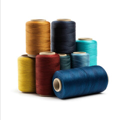 Collection of sewing thread spools isolated on white background