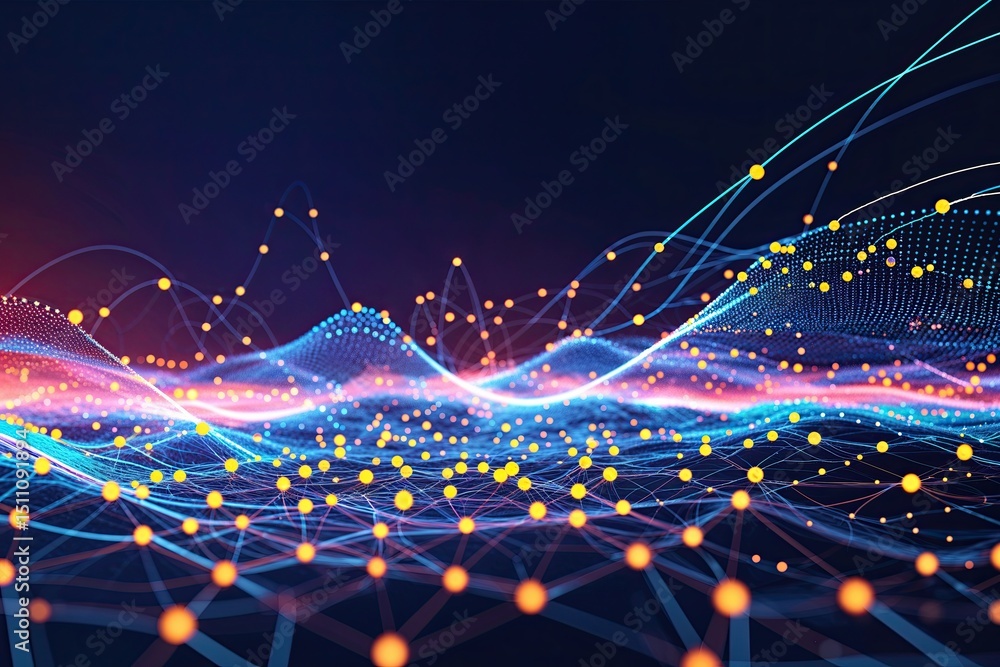 Poster vibrant dynamic network of interconnected dots and lines in futuristic technology design