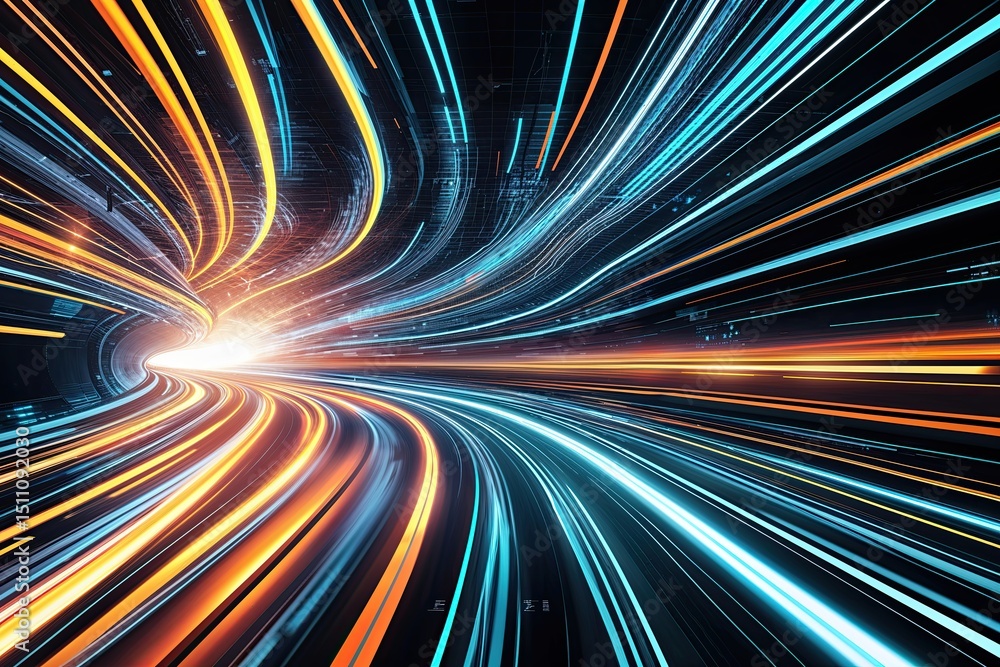 Poster dynamic digital technology background with flowing speed lines and glowing effects