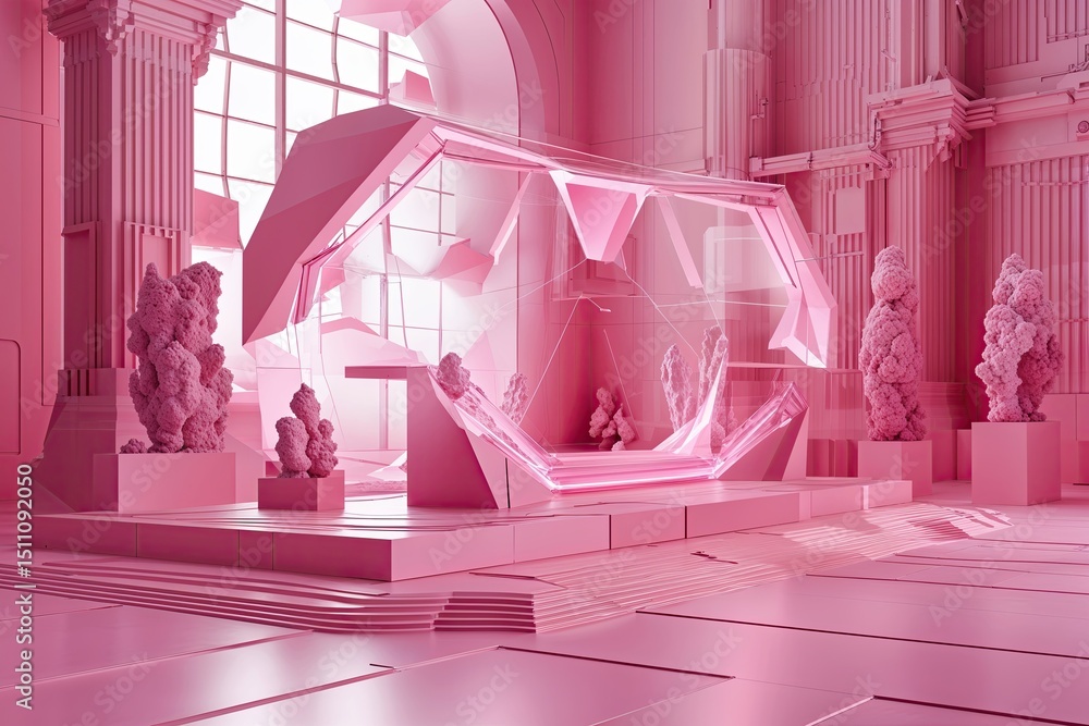 Poster pink ethereal abstract technology visualization platform vector design