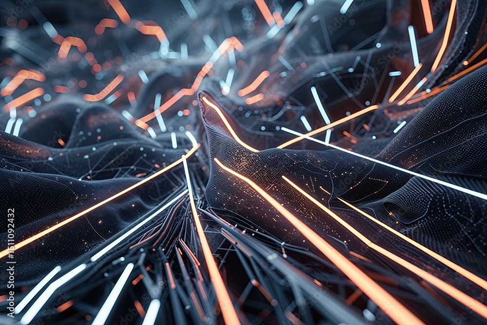 Poster sleek technology lines in an abstract particle mesh environment