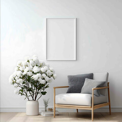 Interior frame mockup picture poster wall art mock up at home in Scandinavian minimalistic style Generative AI isolated on white background ultrabright.jpeg