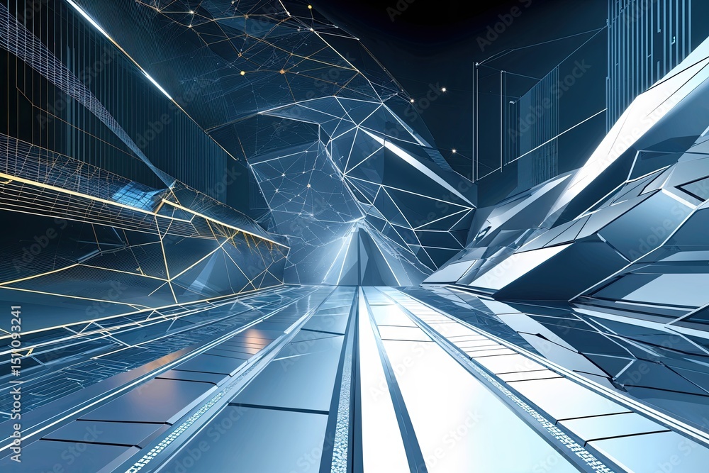 Poster futuristic digital technology background featuring geometric patterns and advanced network design