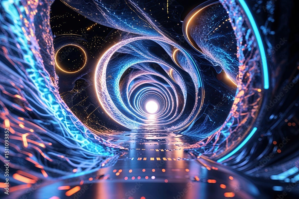 Poster surreal three-dimensional energy cascade with dynamic visualization and advanced technology texture