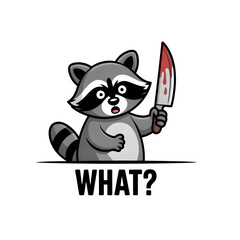 Funny Raccoon with Knife – "What?" Cartoon Meme Design