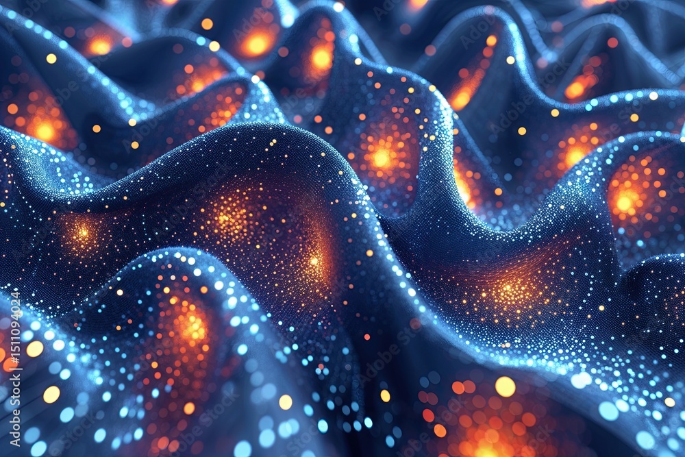 Poster particle fabric design: engaging three-dimensional wave texture with vivid glow