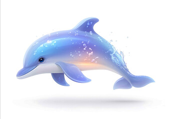A cute baby dolphin interplay of lighting sparkling sea reflections isolated on white background Isolated on a white background Flat design Vector graphics N