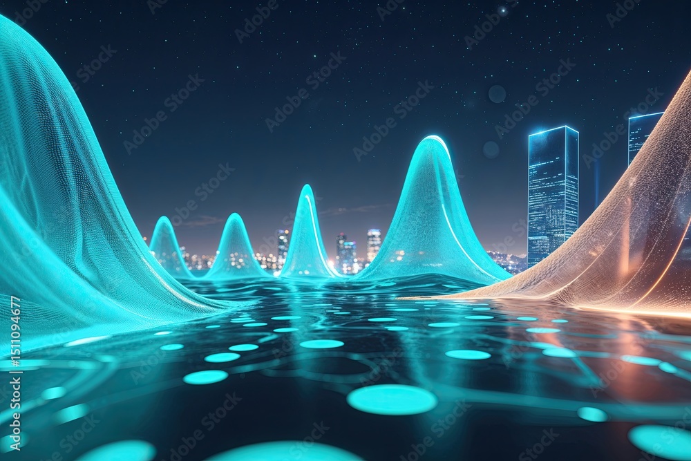 Poster sleek turquoise glow wave technology framework with luminous digital elements for a captivating corp