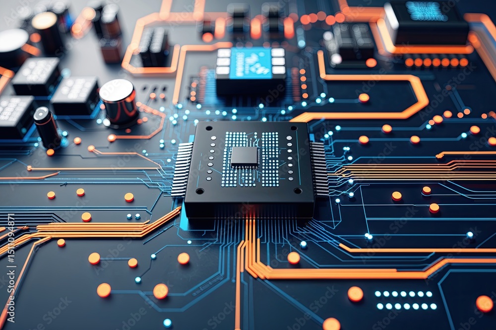 Aufkleber contemporary electronic circuit visualization with dynamic lines and dots