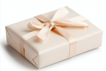 A beautifully wrapped gift in beige paper with a gentle ribbon sits ready for presentation, symbolizing thoughtfulness and anticipation for a memorable event