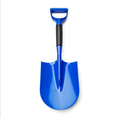 Blue plastic garden shovel isolated on white background