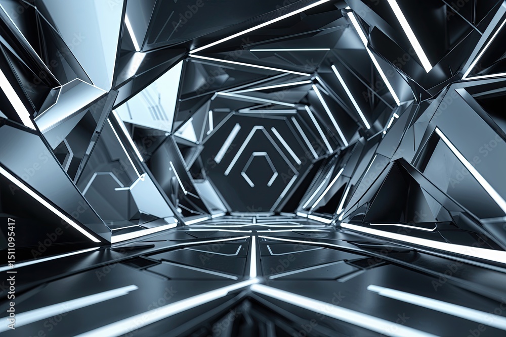 Poster innovative tech framework design featuring modern geometric shapes and network concepts