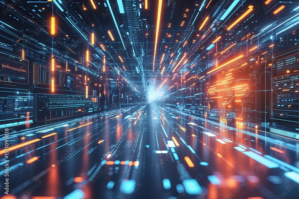 Poster dynamic abstract visualization of high-tech digital systems and information connectivity