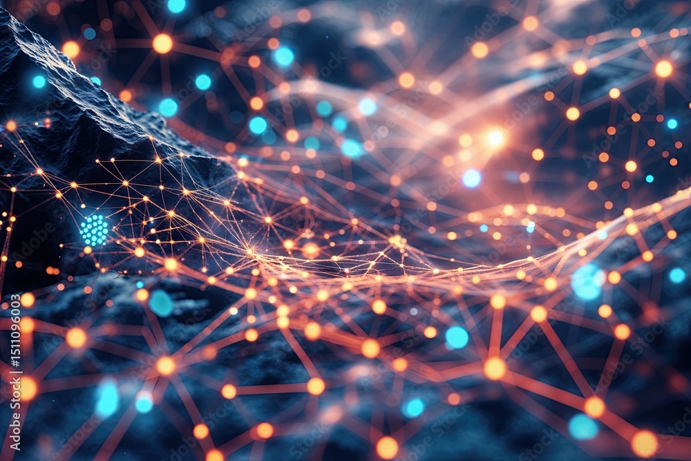 Poster visually striking abstract tech network representation