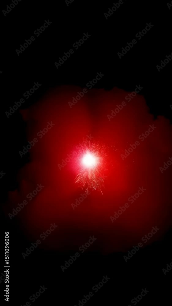 Poster abstract light burst with red and blue color streams emanating on black background and small particl