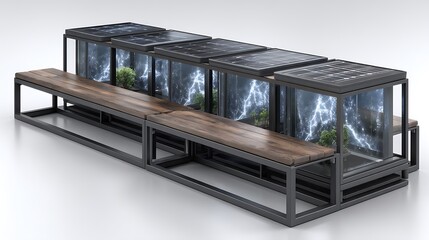 Fototapeta premium Modern urban smart bench with solar power high resolution photo