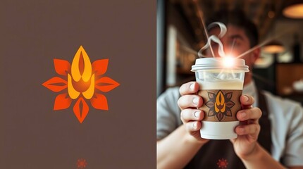 Vibrant Coffee Shop Logo Design with Lens Flare