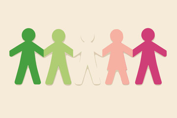 Abrosexual pride concept with paper chain figures in flag colors. LGBTQIA+ community, unity, support, fluid identity, and gender celebration. Textured vector illustration for diversity awareness.