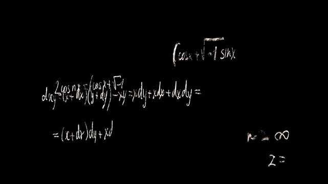 Mathematical analysis, chalk formulas on a blackboard, handwriting. abstract scientific concept