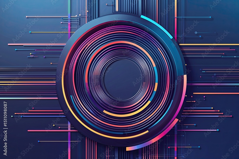 Poster fluid circular pattern with seamless digital bars and network integration