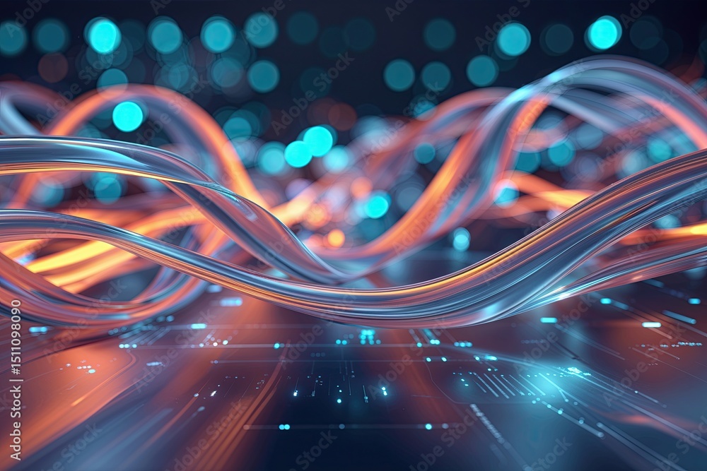 Aufkleber glowing fluid motion ribbons: innovative technology backdrop for digital connection and data visuali