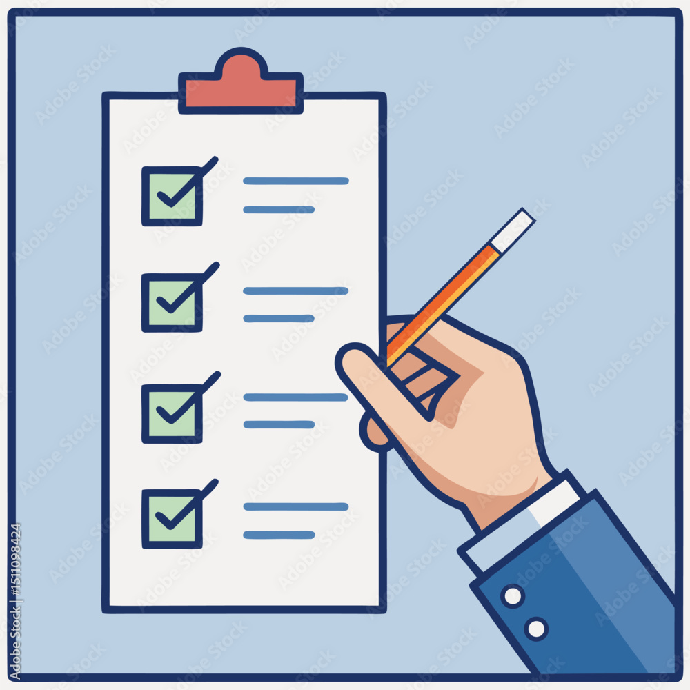 Poster hand checking items on a checklist clipboard