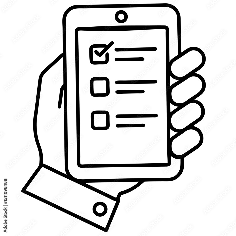 Aufkleber hand holding tablet displaying checklist app mobile task management