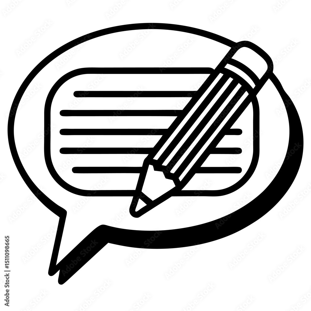 Poster speech bubble with pencil and notepad icon design