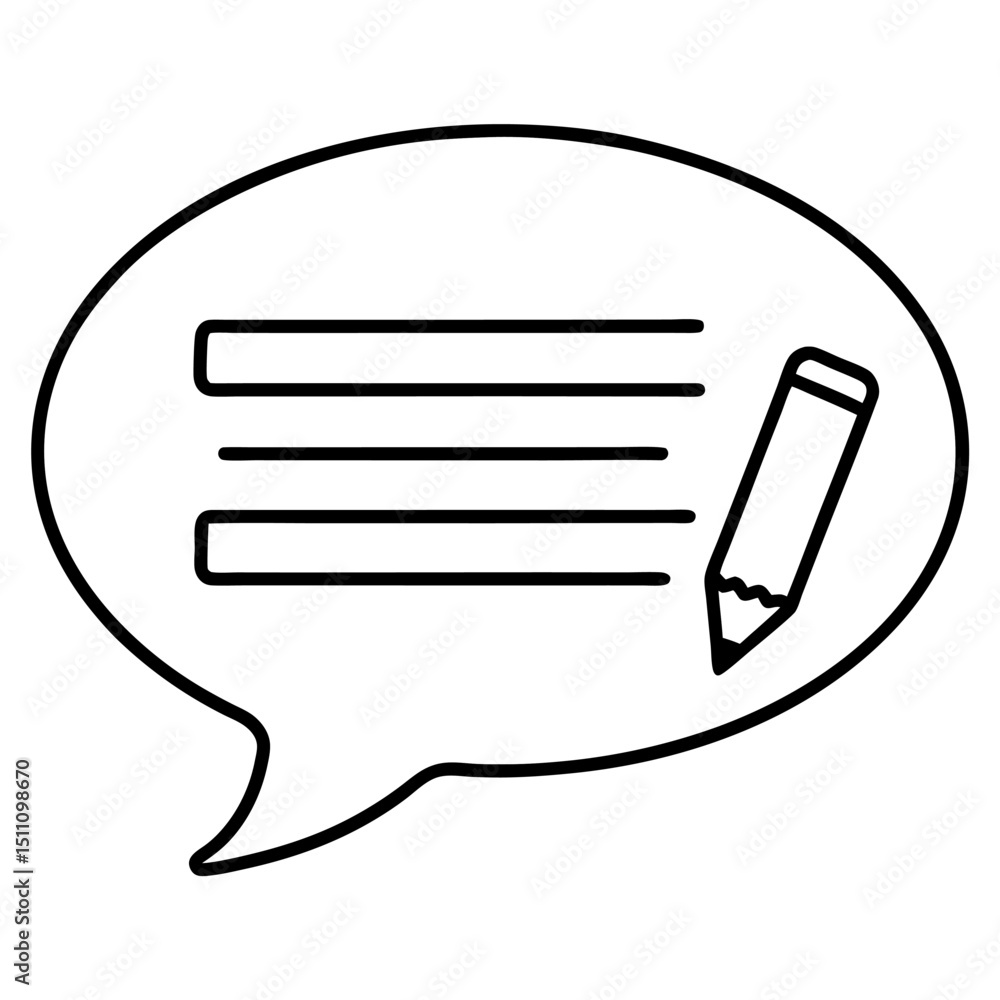Poster speech bubble with lines and pencil icon simple design