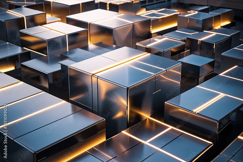 Poster futuristic metallic cube surface with illuminated design