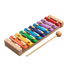 Fototapeta premium Wooden xylophone toy with colorful keys and mallet, smooth musical design, isolated on transparent background