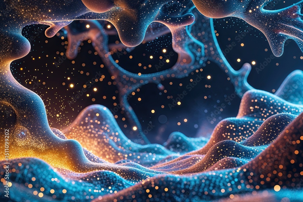 Poster advanced web architecture showcasing micro particles and technological ecosystem design