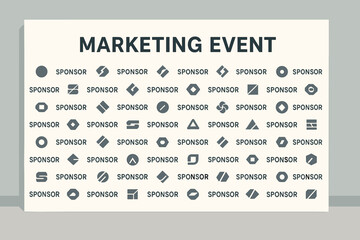 Vector illustration of Marketing Event sponsor wall with multiple generic logos. Ideal for conference backdrops, exhibition displays, press walls, or trade show branding and sponsorship presentations.