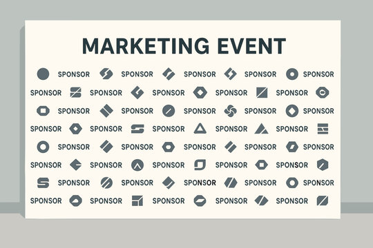 Vector illustration of Marketing Event sponsor wall with multiple generic logos. Ideal for conference backdrops, exhibition displays, press walls, or trade show branding and sponsorship presentations.