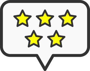 Outlined Balloon Rating Icon with Five Stars