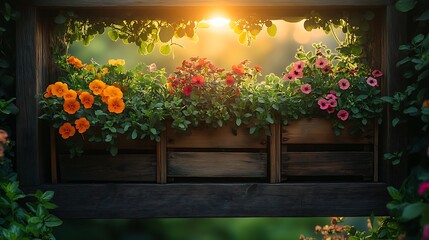 Urban gardening with hanging planter boxes and flowers on balcony high resolution photo