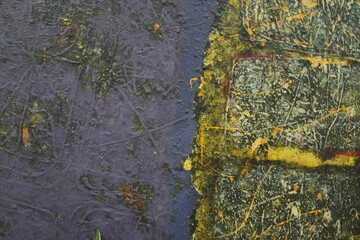Abstract Painting with Dark Purple and Gold Accents