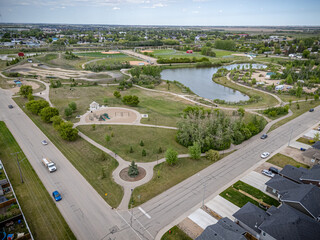 Park with a pond and a playground