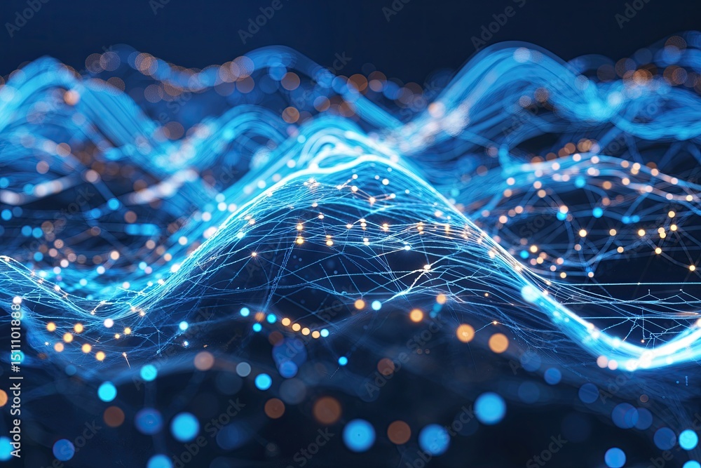 Poster blue and white digital wave background for smart technology communication and networking