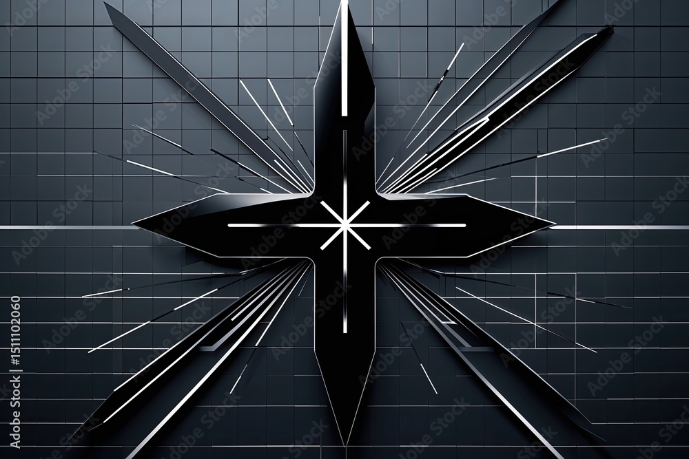 Poster futuristic black arrow design with glowing lines and grid pattern on dark background