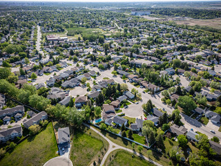 Residential area with houses and a pool
