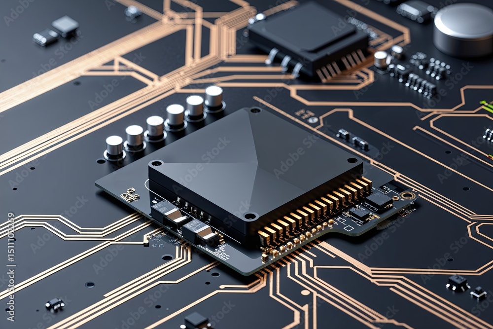 Poster optimized minimalist circuit board design with geometric precision for smart technology and data vis