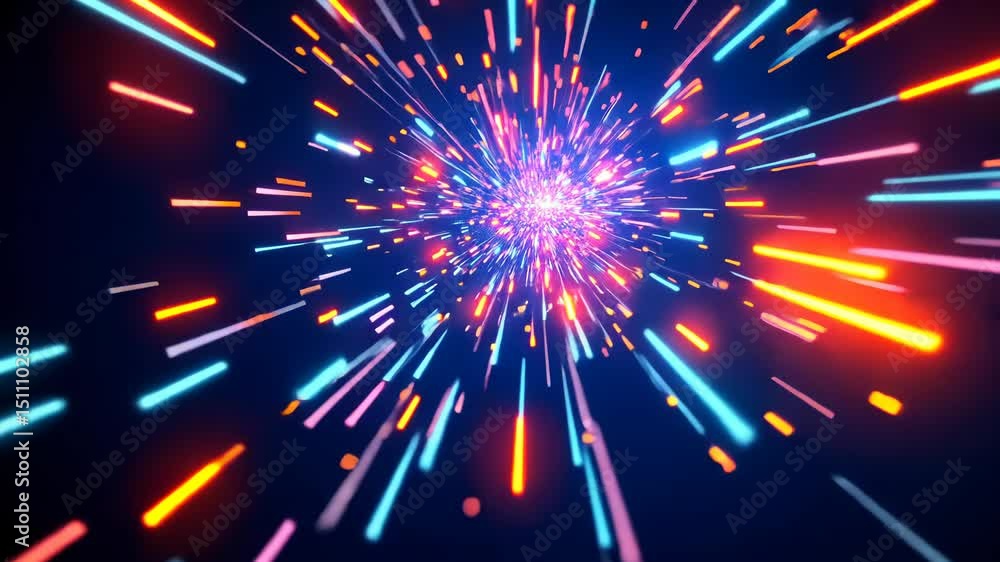 Poster dynamic glowing network of red and blue light trails on dark blue backdrop abstract visual conveying