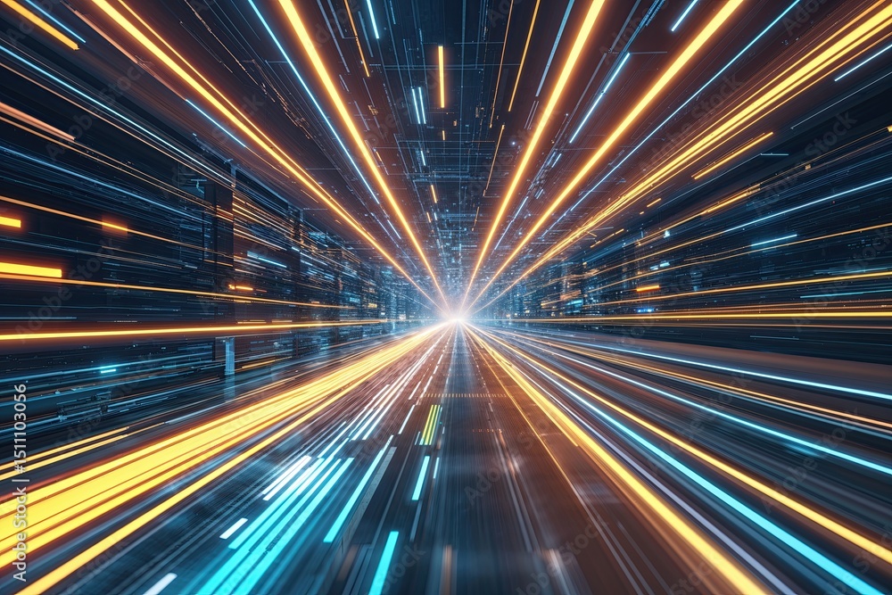 Poster illuminated digital technology background with dynamic flowing lines