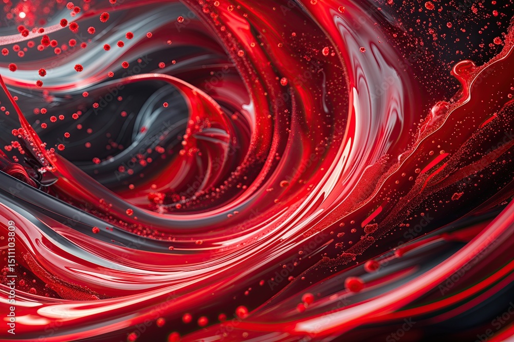 Aufkleber futuristic red abstract background featuring swirling particles and dynamic fluid waves