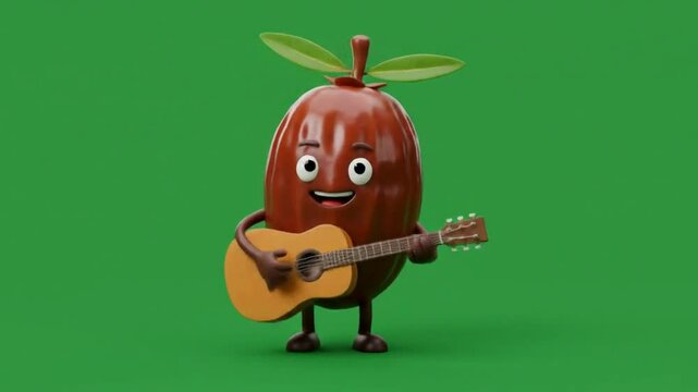 3D date fruit character playing guitar green screne