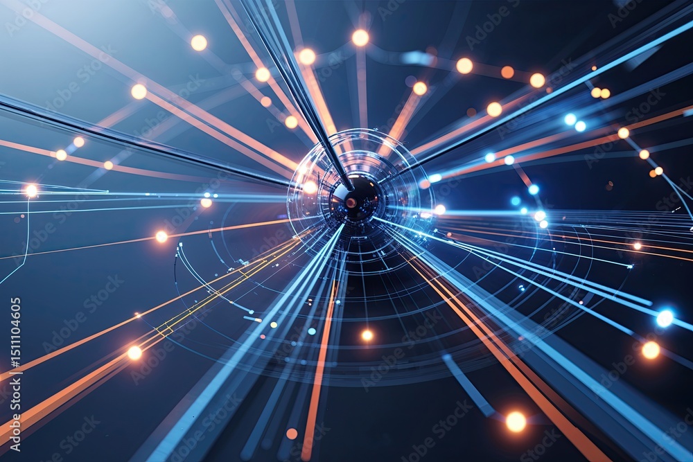 Poster futuristic presentation techniques with dynamic interactive radial connection points and lines