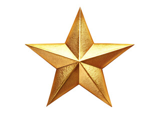 A shimmering gold star, perfect for decoration or recognition. The star's intricate designs reflect light beautifully against a white isolate background.